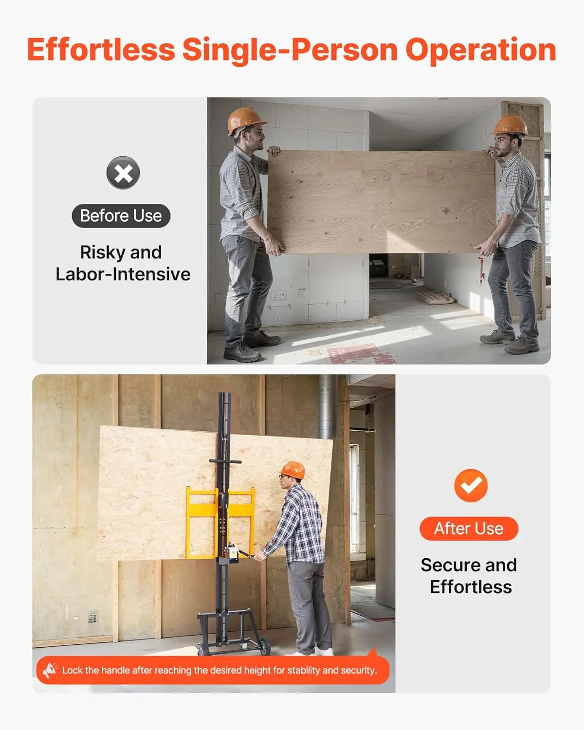 رفع الحوائط الجافة، رافعة صفائح شديدة التحمل بوزن 150 رطلاً لتركيب السقف والجدار، تركيب الحوائط الجافة لشخص واحد، 4 × 16 قدم بحد أقصى.