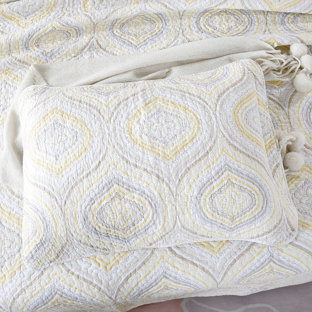 Golden Botanical Print Quilt Set King Queen Size- 3PCS 100% Cotton Lightweight Bedspread & Coverlet, All Season Thin Comforter