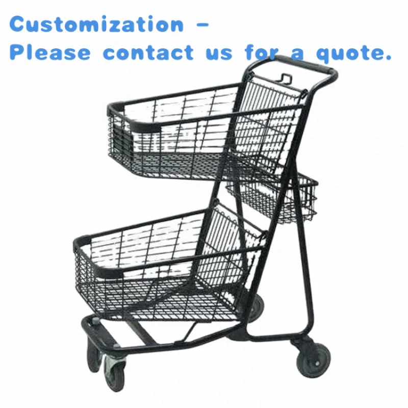 

custom.29-Inch Euro Style Heavy Duty Metal Two-Tier Shopping Cart 2 Layers Supermarket Trolley