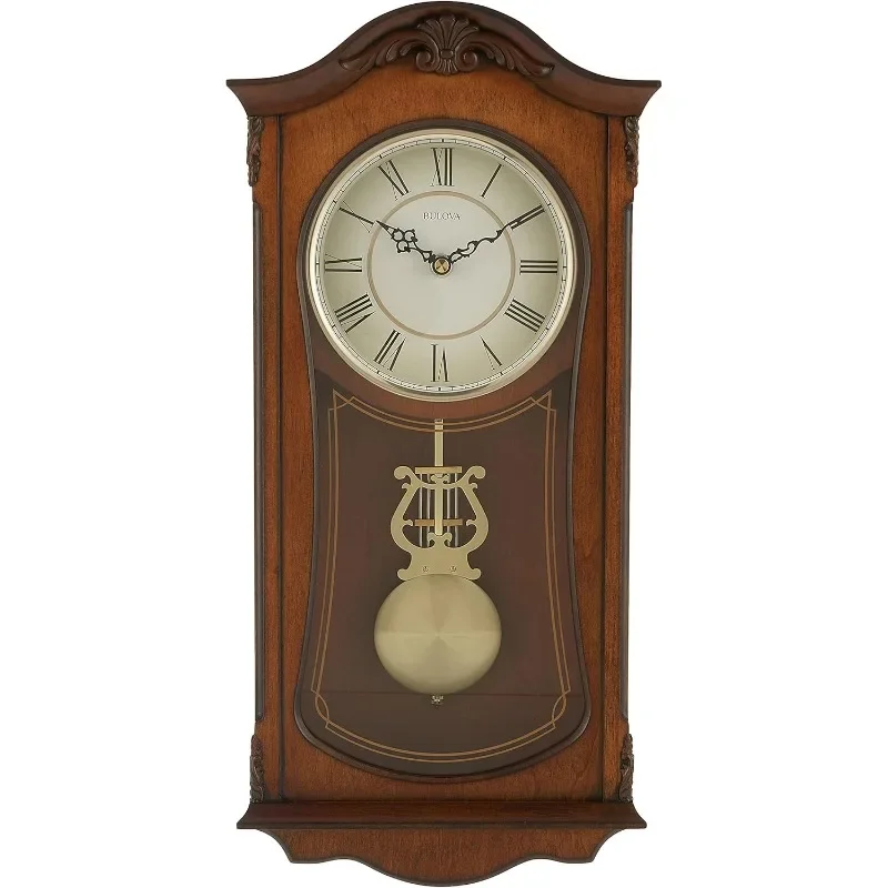 Bulova Clocks C3542 Cranbrook Wall Mount Analog Wooden Chiming Clock, Brown