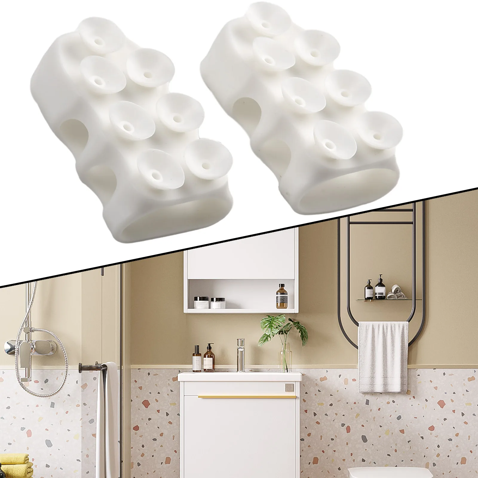 With Holder Shower 1/2pcs Bracket Hooks Silicone Adjustable Head Mounted Movable Rack Suction Accessories Tool