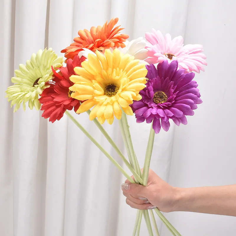 6Pcs/Bunch Artificial Sunflower Flowers Long Stem Silk Fake Gerbera Decoration for Outdoor Home Wedding Birthday Party Decor