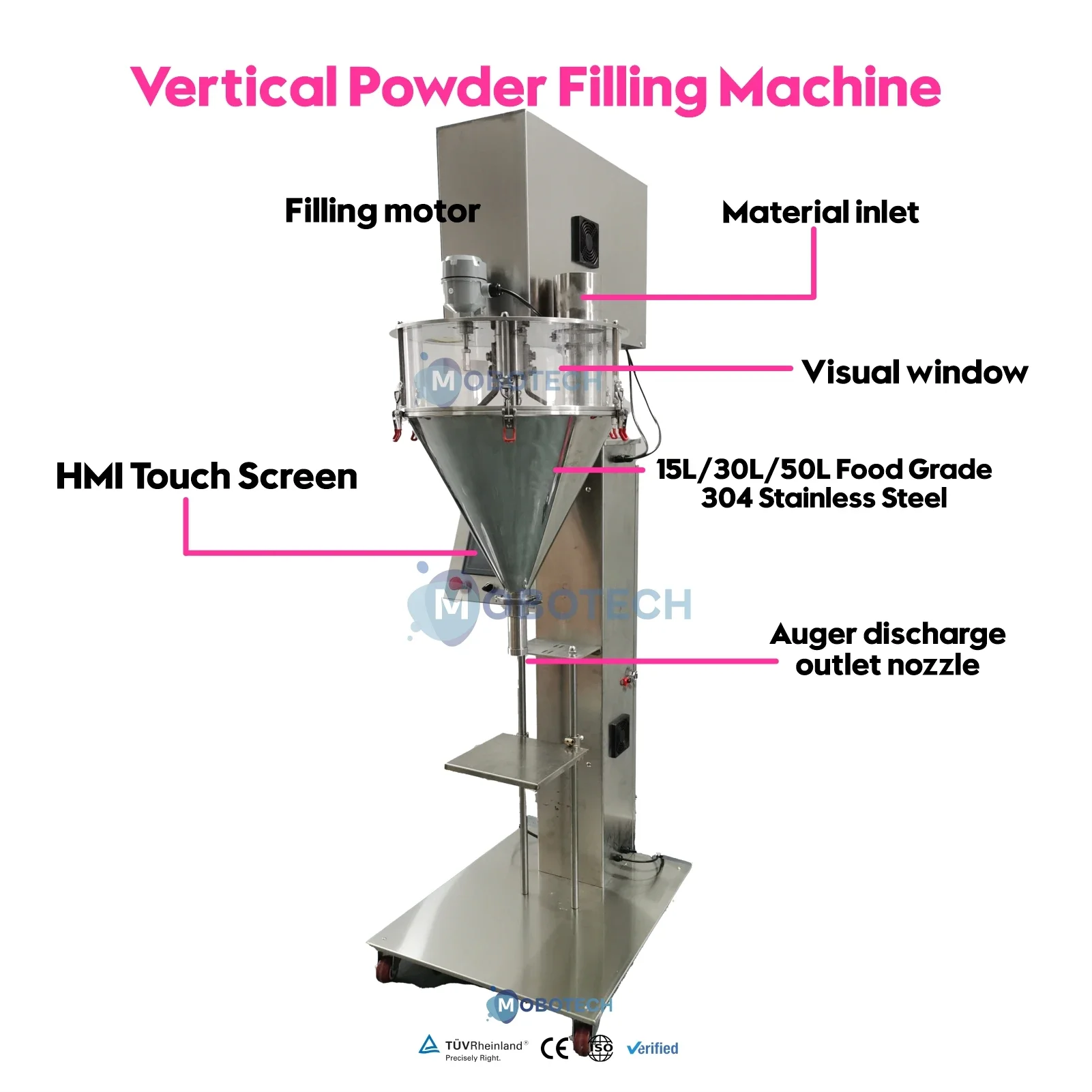 High Accuracy Automatic Quantitative Screw Vertical Powder Filling Machine 15L 30L 50L 10-1000g