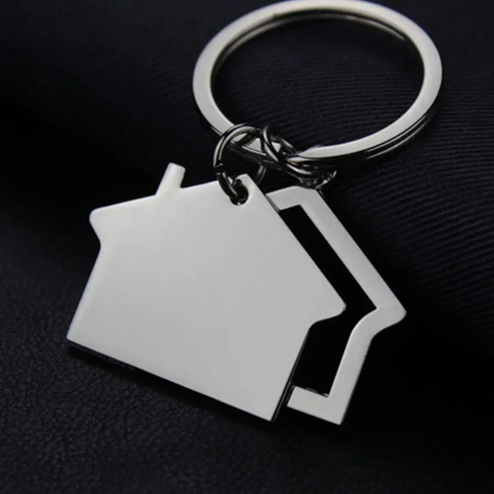 Cabin Small House Hanging Pendant Keyring Key Holder Keychain Bag Purse Decor Couple Lovers Stainless Steel Matching Keyring