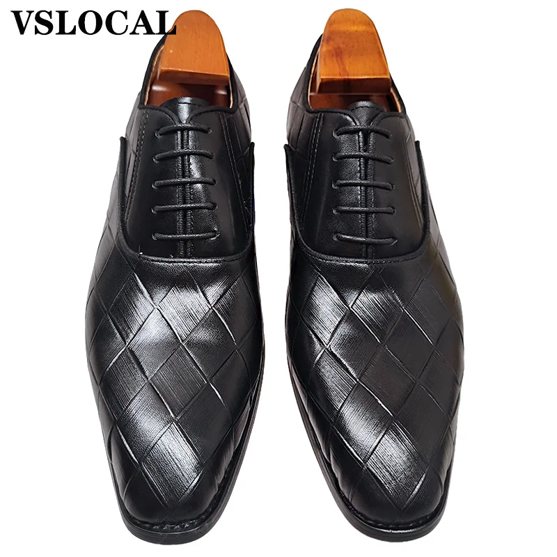 أحذية أكسفورد للرجال باللون الأسود بأربطة مدببة من القماش القطني مطبوعة فستان كاجوال للرجال أحذية رسمية لحفلات الزفاف والمكتب أحذية من الجلد للرجال #2
