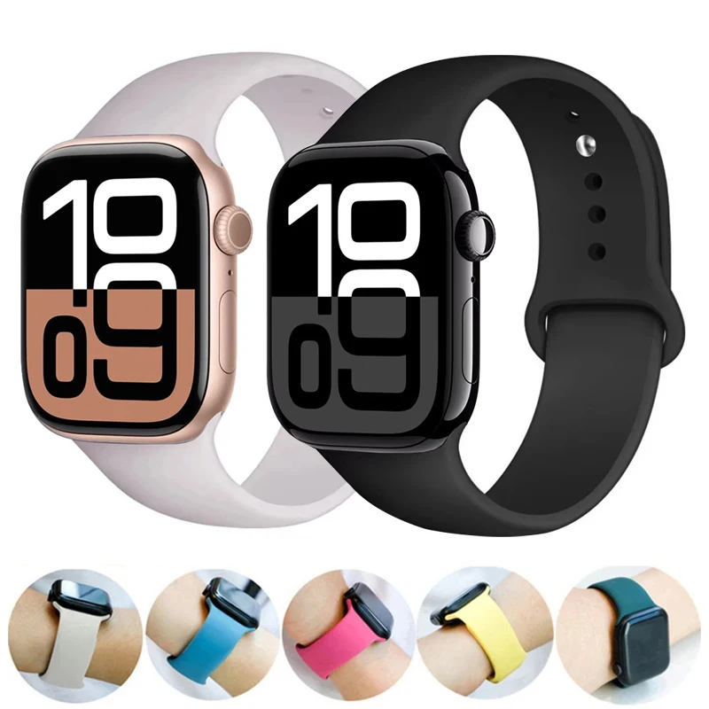 Silicone Band For Apple Watch straps 45mm 44mm 40mm 41mm 42mm-46mm sport bracelet iwatch series 8 7 6 5 4 SE 9 10 Ultra 2 49mm