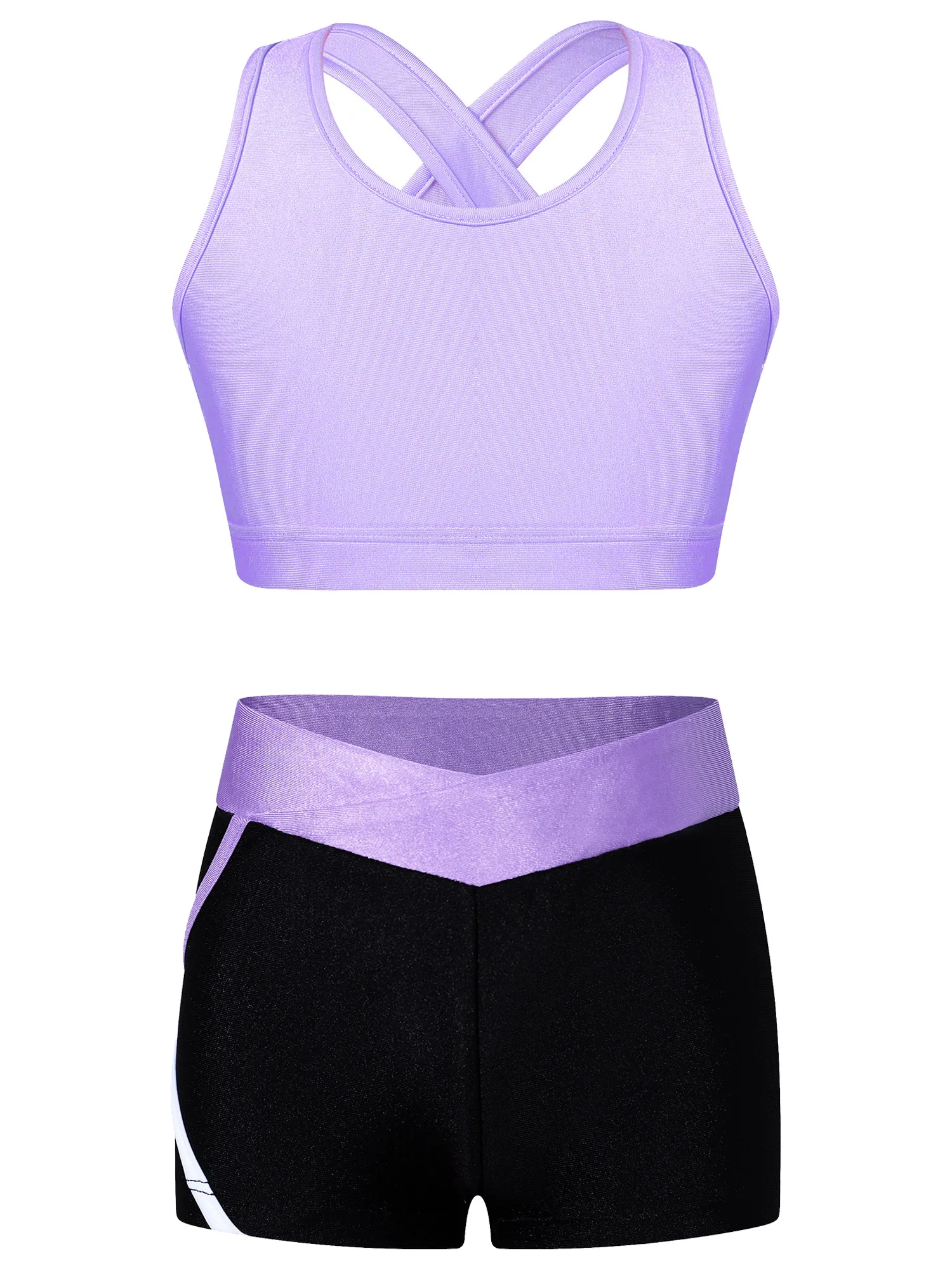 AliExpress Vastwit Kids Girls Summer Sports Set Sleeveless Cross Rear Crop Top with Low Rise Shorts for Gymnastics Yoga Fitness Workout Cycling