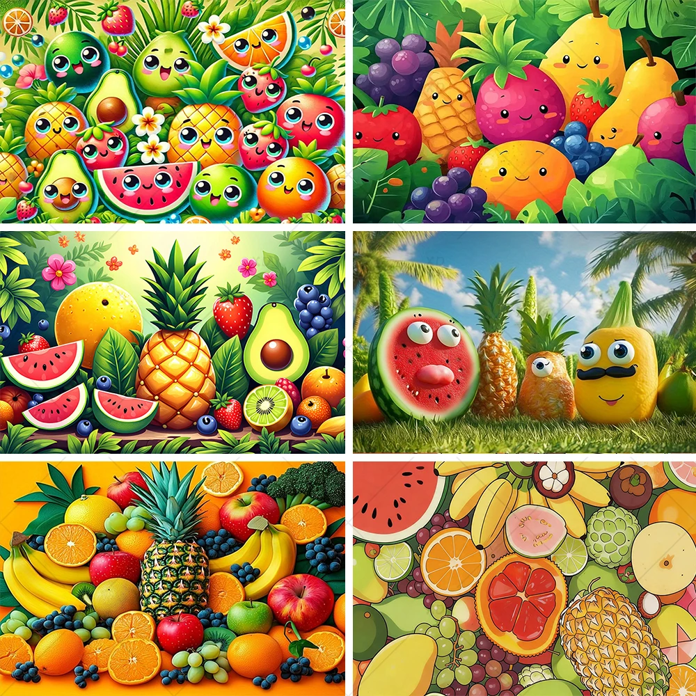 

Tropical Mixed Fruits Summer Party Decoration Backdrop Colorful Pineapple Watermelon Background Photography Supplies Banner Prop