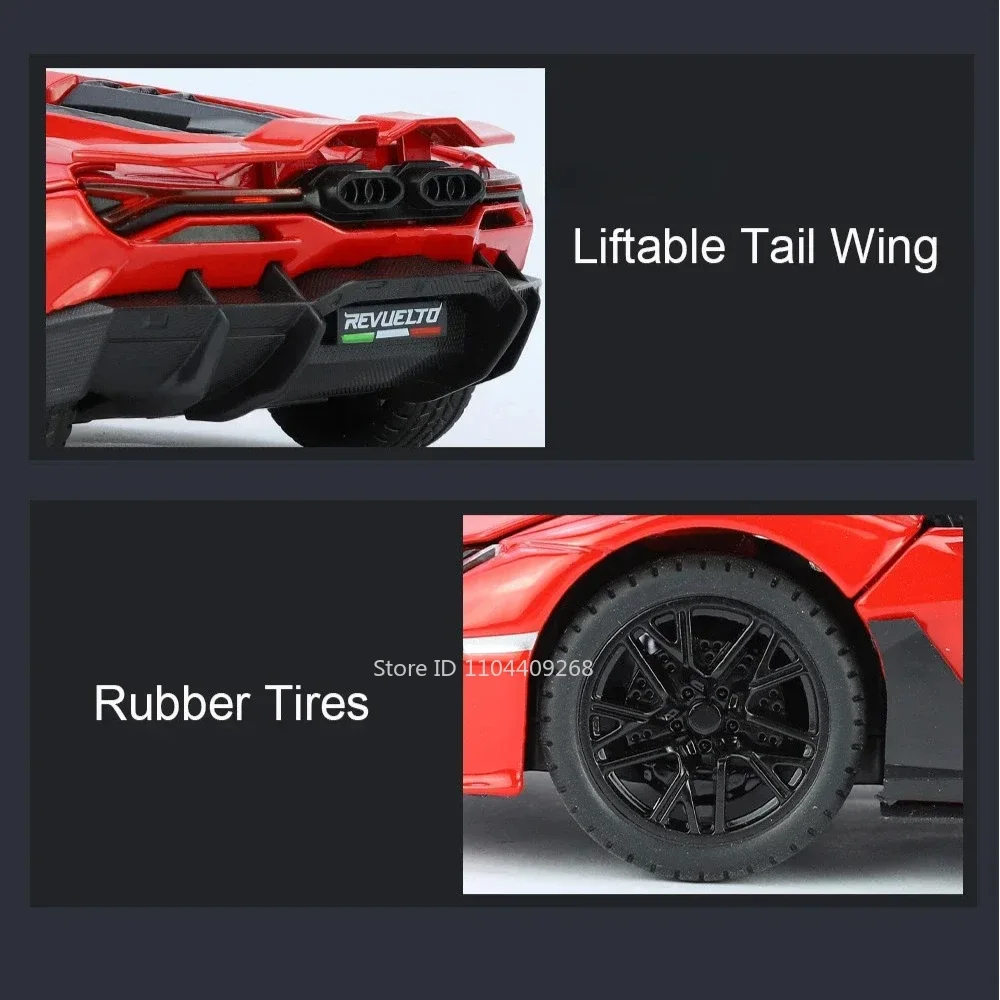 Maßstab 1:24 Lambor Revuelto SCV12 Sportwagen Spielzeugmodell Musik Licht Supercar Scherentüren geöffnet Fahrzeugmodelle Sammlung Geschenke