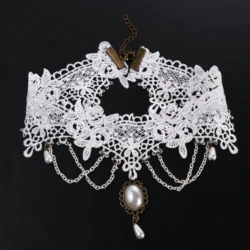 Fashion Gothic Wedding Jewelry White Lace Short Choker Collar Statement Necklace For Women