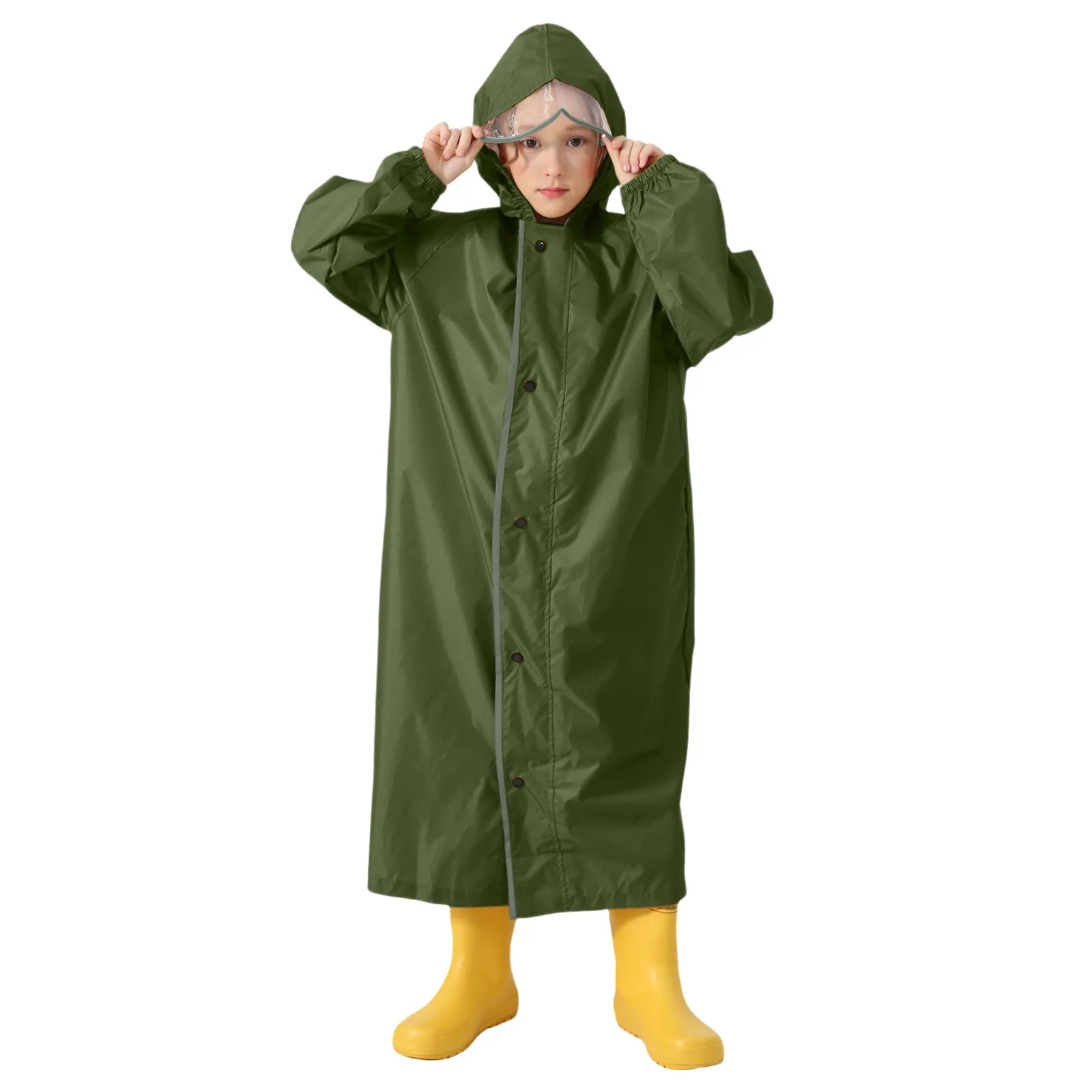 Children\'s Raincoat With Hood Boys And Girls Students Children Unisex Solid Color Long Outdoor Waterproof Raincoat Raincoat Set