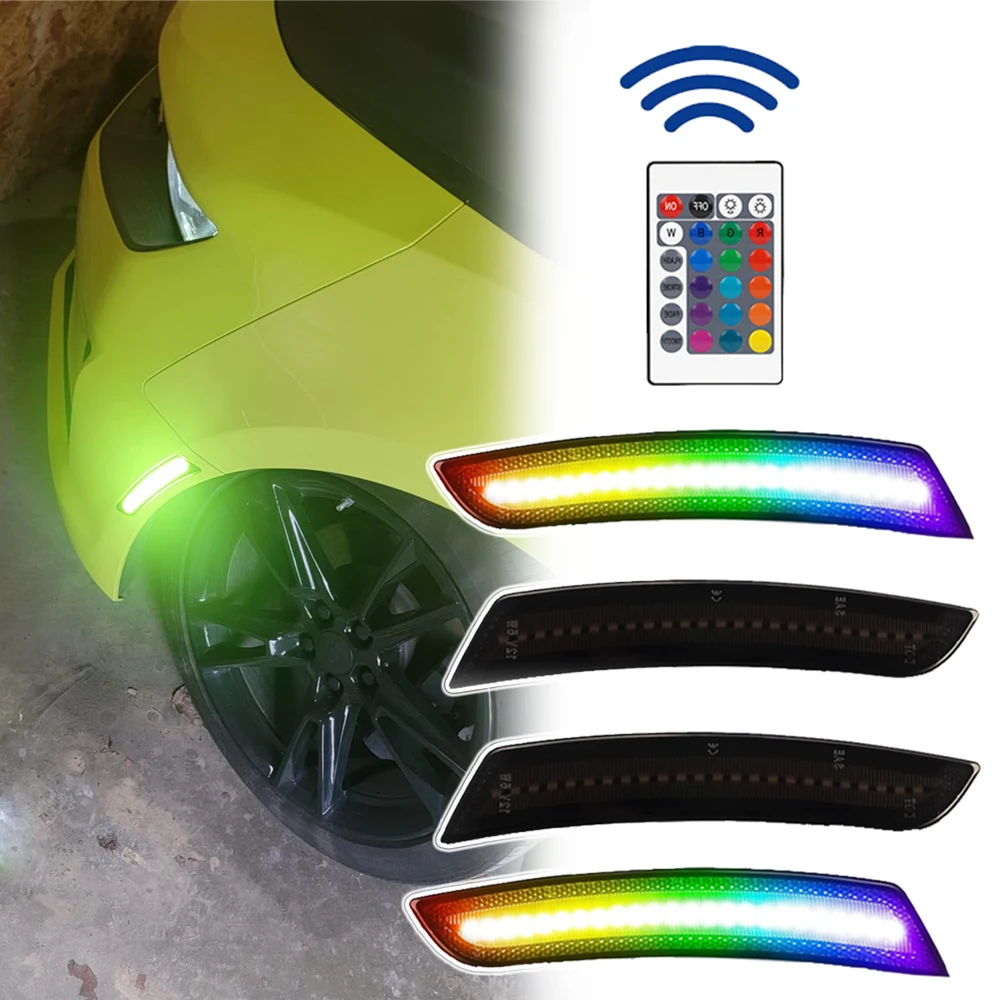 

Smoked Lens Front Rear LED Sequential Side Marker Indicator Fender Light for Chevrolet Camaro 2016- Cadillac CTS 2014- ATS
