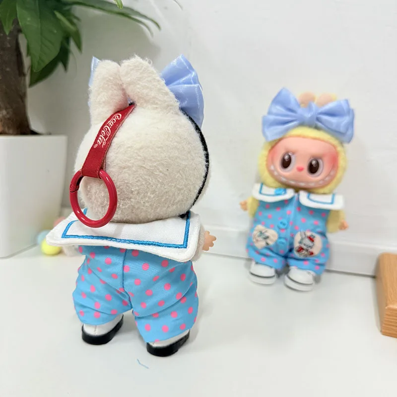 Für Labubu Kleidung Cartoon Verspieltes Sailor Style Set Polka Dot Onesie mit Schleife und Stirnband Puppe Tide Play für Labubu V3 V2 V1