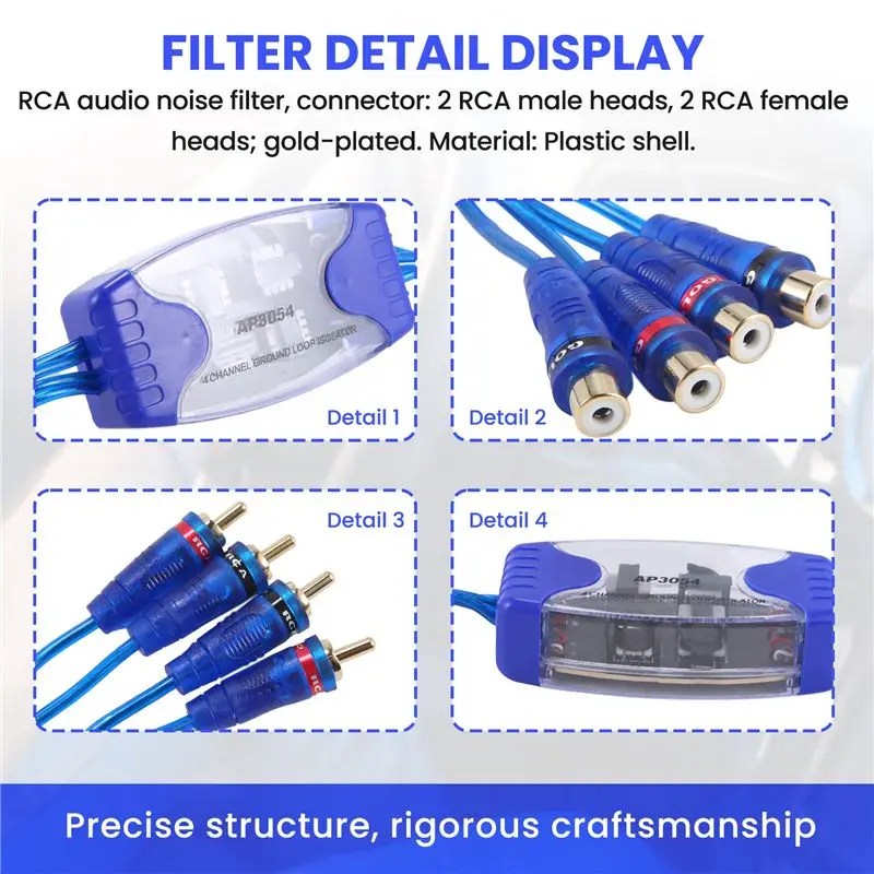 4-Channel Rca Audio Noise Filter Suppressor Ground Loop Isolator Car Stereo 50W-N31R