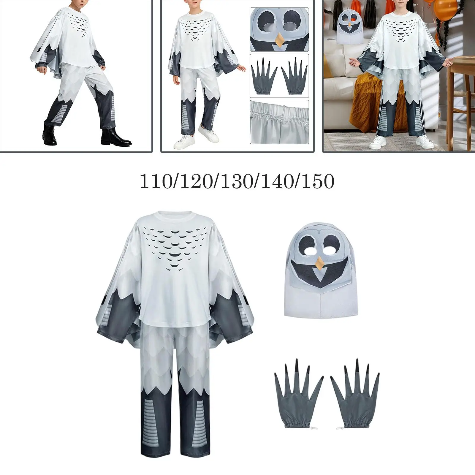 Ensemble de costumes de hibou pour enfants, haut, pantalon, gants à capuche, pour fête de carnaval, jeu de rôle de vacances