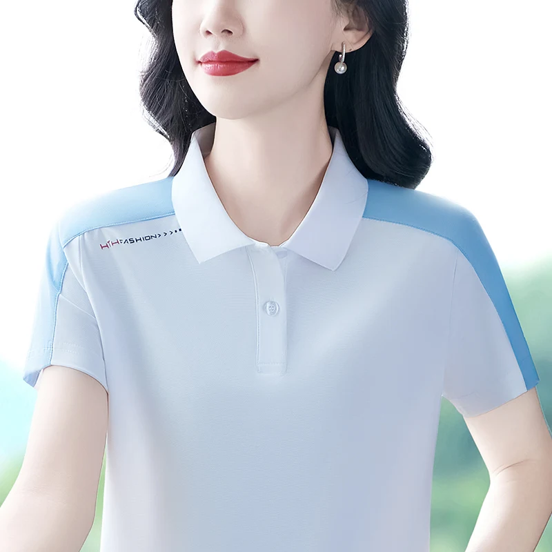 

Летняя женская футболка с коротким рукавом, повседневная спортивная футболка свободного кроя, большие размеры, с отложным воротником, универсальный удобный топ
