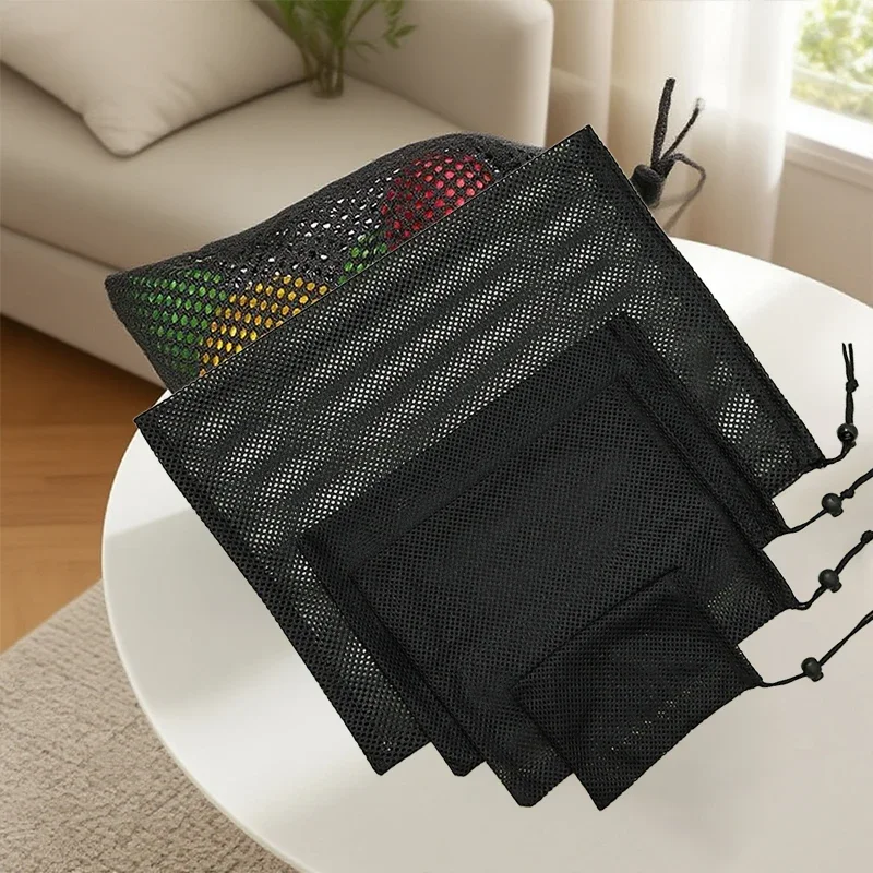 블랙 화이트 내구성 메쉬 드로스트링 보관 가방 가정용 여행 야외 활동용 다용도 세탁 파우치 & 필통