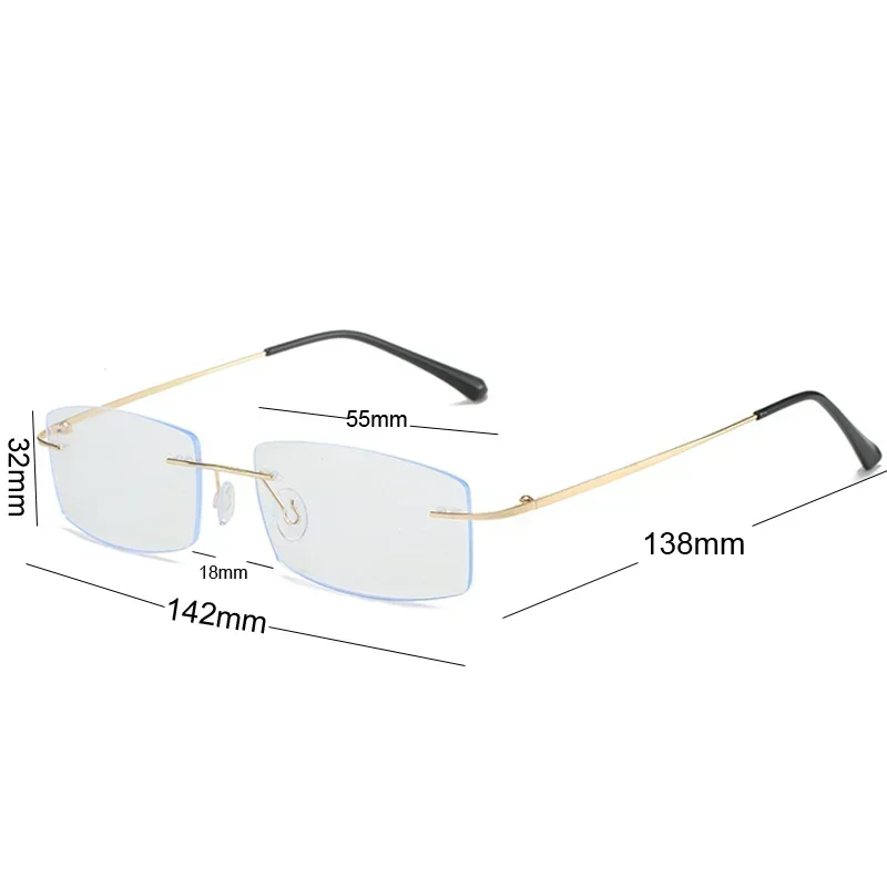 Lunettes carrées sans monture pour hommes et femmes, lunettes de myopie, lentille HD, moins dioptrie, rétro, optique fini, délinquants, mode