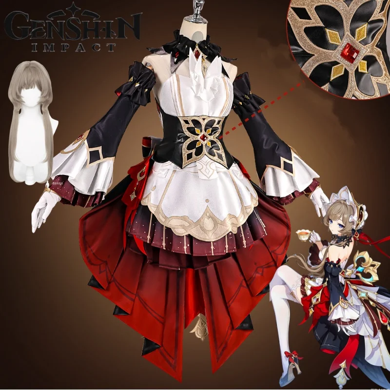 

Game Genshin Impact Sandrone New The Marionette Cosplay Costume Red Form Outfit Wig Set Cos for Halloween Anime Con Party