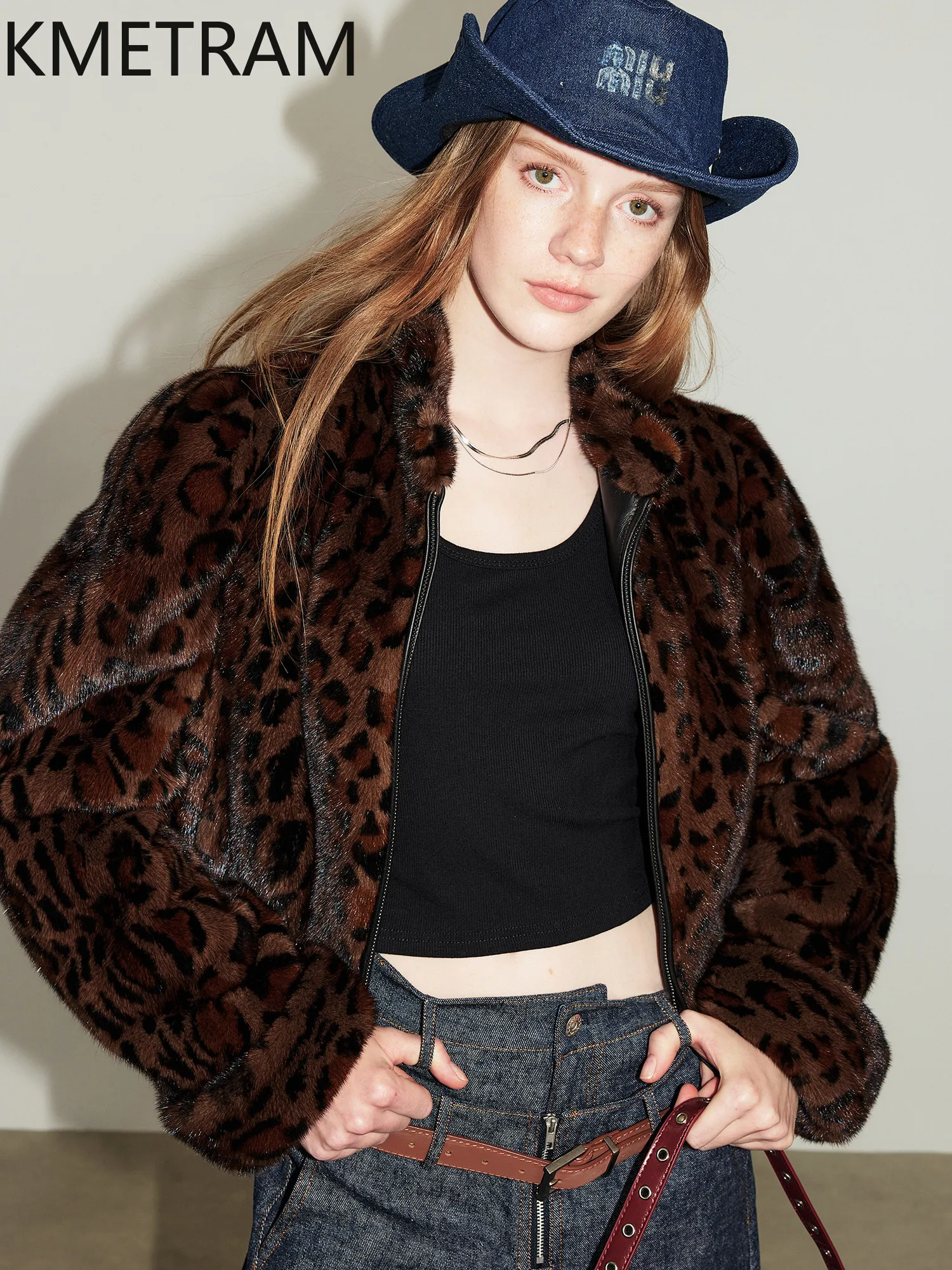 KMETRAM Natural Mink Fur Coat Woman Vintage Leopard Print Short Mink Fur Jacket Mulberry Silk Lining Winter Women Clothing 2026