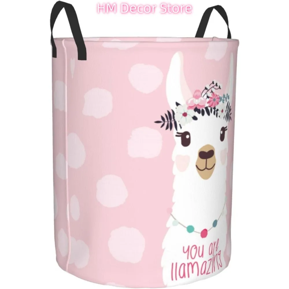Laundry Basket,Pink You are llamazing Drama Llama Bathroom Organizer Basket Waterproof Foldable Cloth Hamper with Lining for Hom - view 2