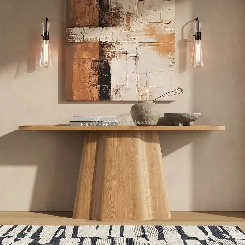 Sageliving Custom Solid Wood Entrance Table Solid Wood Hallway Console Table with Storage for Foyer Furniture
