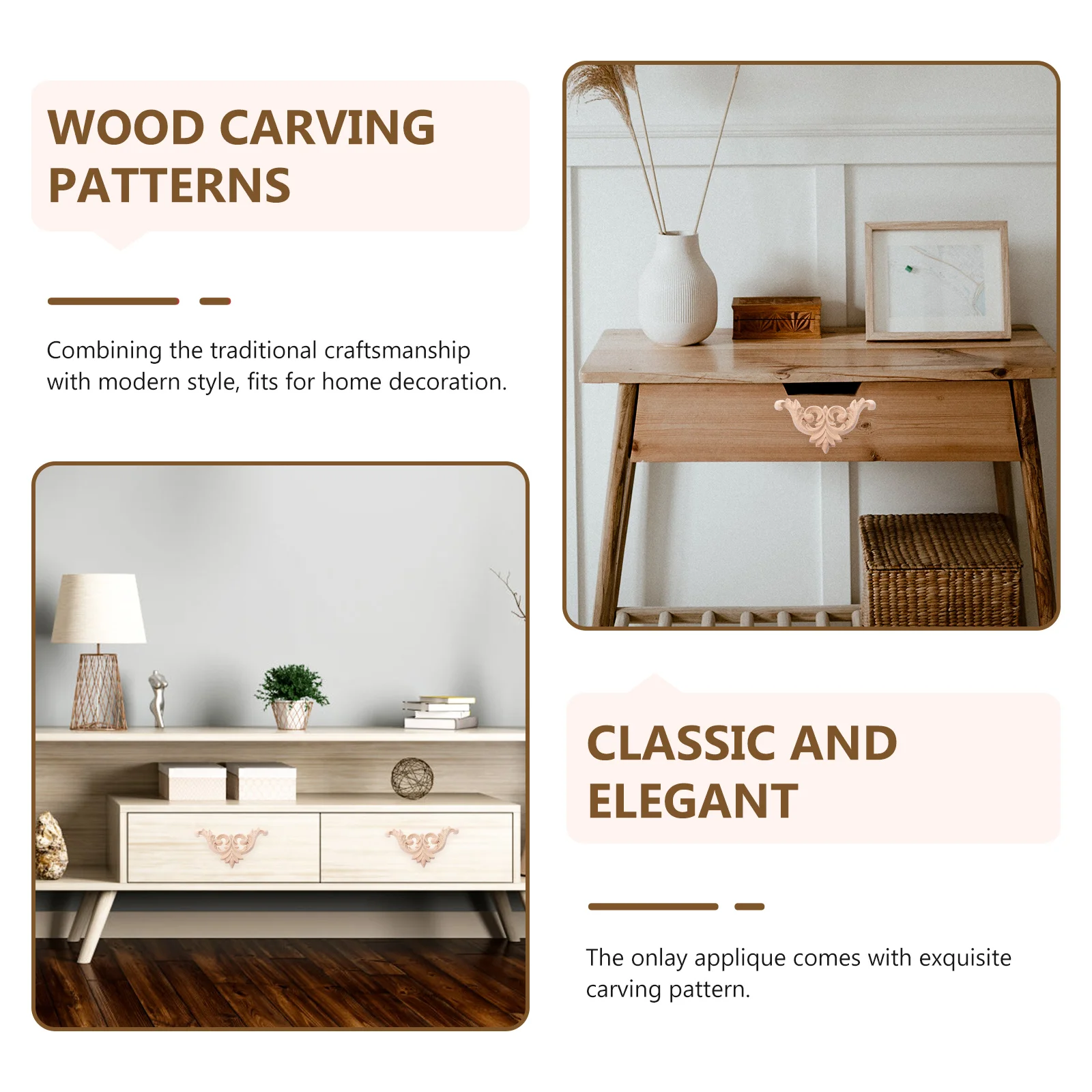 4Pcs Decorative Wood Applique Carved Onlay for Furniture Cabinet Door Home Decor Elegant Wood Trim DIY Unpainted Applique Craft