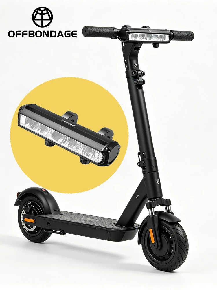 OFFBONDAGE Reflektor do hulajnogi elektrycznej 2600LM 8000mAh TYPE C Ładowalna, wodoodporna przednia lampa rowerowa z aluminium, 5 trybów świecenia, do rowerów elektrycznych Hulajnoga, rower — 2
