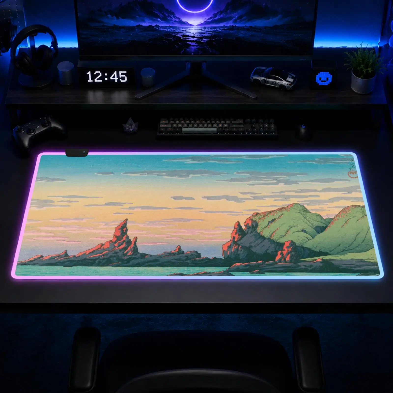 

Tokyo Ukiyo Mouse Pad Gaming Anime Mouse Pad XXL RGB Desk Mats LED Table Pads Backlit Rubber Desktop