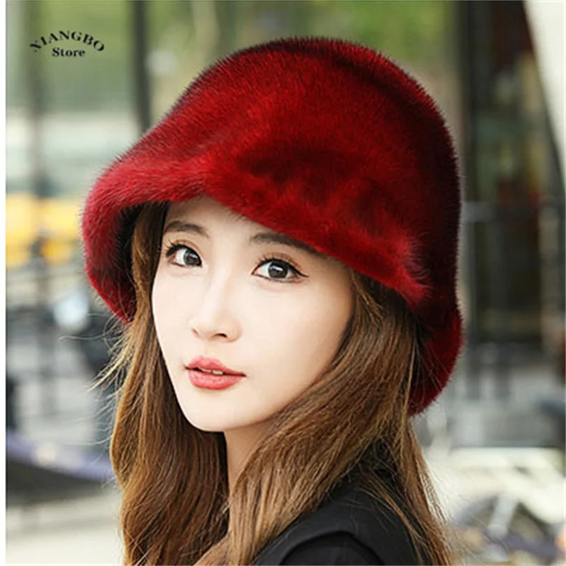 100% Real Mink Fur Hat Edamame Beanie For Girls Soft Thickened Furry Beret Ladies Hat Elegant Winter Outdoor Windproof Warm Hat