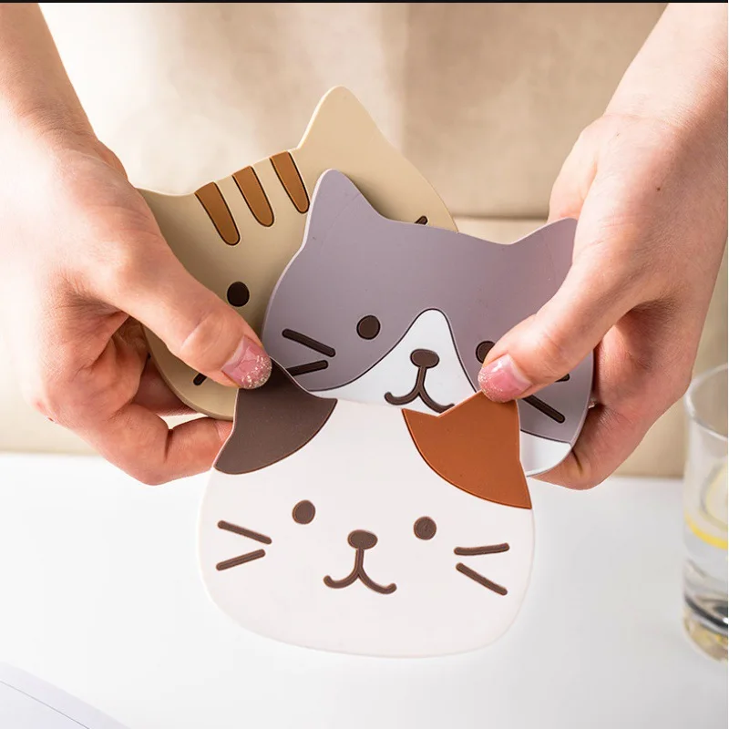 Non-slip Cat Shaped Silicone Cup Mat Holder Coffee Tea Drinks Cartoon Coaster Hot Drink Stand Kitchen Insulated Pad Accessories