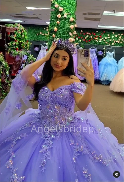 Angelsbridep personalizado 2025 vestido De baile De lavanda Vestidos De quinceañera apliques brillantes vestido De fiesta De noche escalonado Vestidos De fiesta