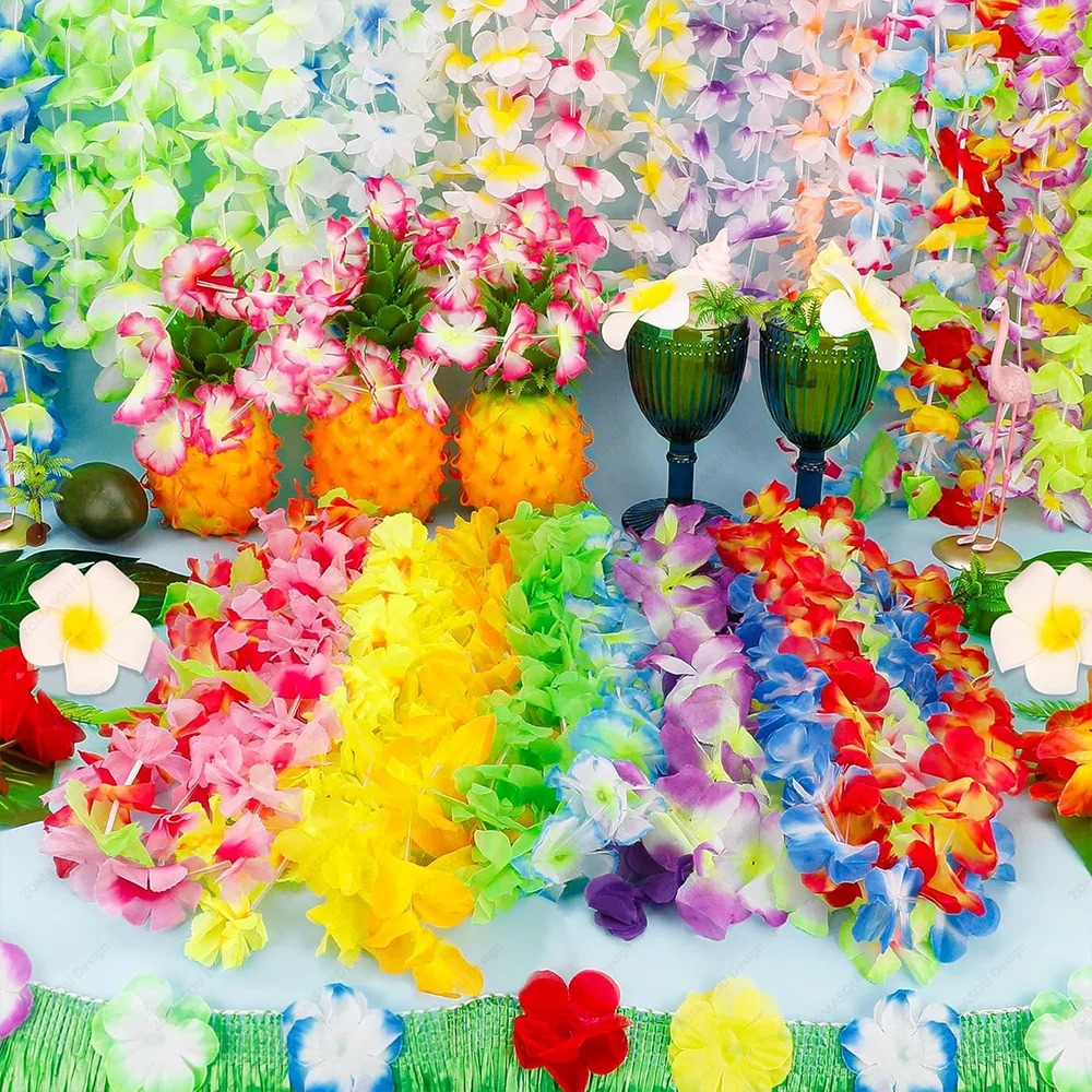1–150 Stück hawaiianische Leis Bulk hawaiianische Blumen-Halskette, Sommer-Tropen-Girlande, Geburtstagsparty-Dekoration, Luau-Hochzeit, künstliche Blume – Detail 10