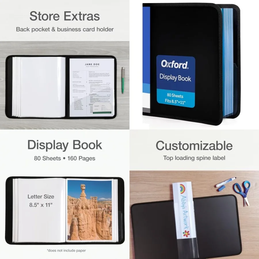 แฟ้มเอกสารแบบอ็อกซ์ฟอร์ด - แฟ้มสีดำขนาด 8.5 x 11 นิ้ว พร้อมซองพลาสติก 80 ช่อง 160 หน้า สำหรับจัดระเบียบเอกสาร งานโรงเรียน