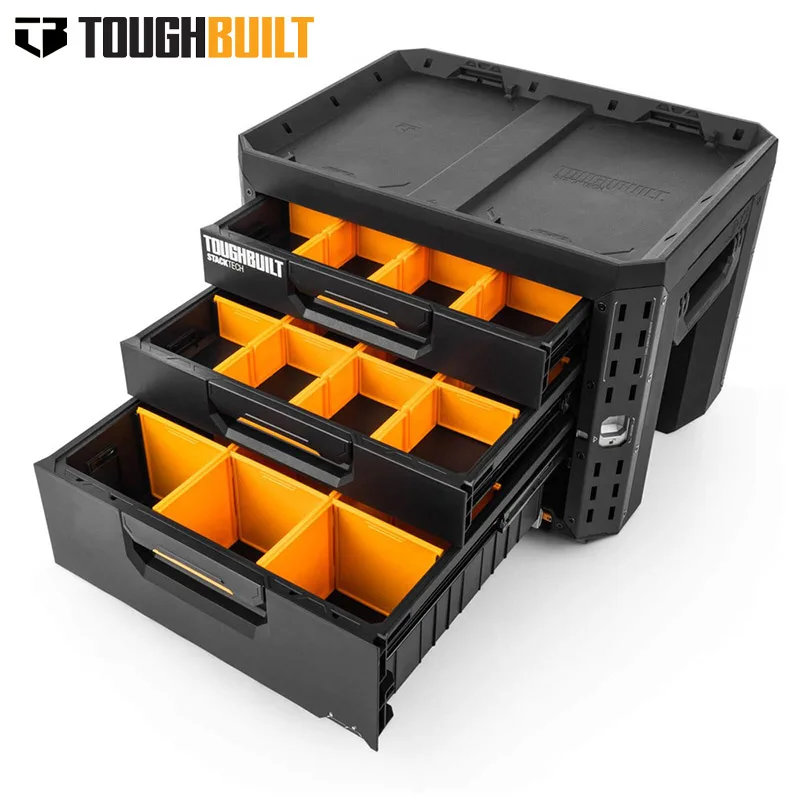 TOUGHBUILT Three drawer toolbox self-locking stacking box, tool storage, industrial vehicle maintenance storage TB-B1-D-73