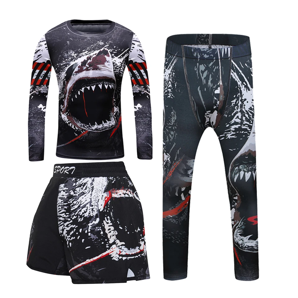 Rashguard For Kids 4PCS  Sport Suit MMA Compression T-Shirt+Pant Muay Thai Shorts Children Jiu Jusit Bjj Clothing Running Sets