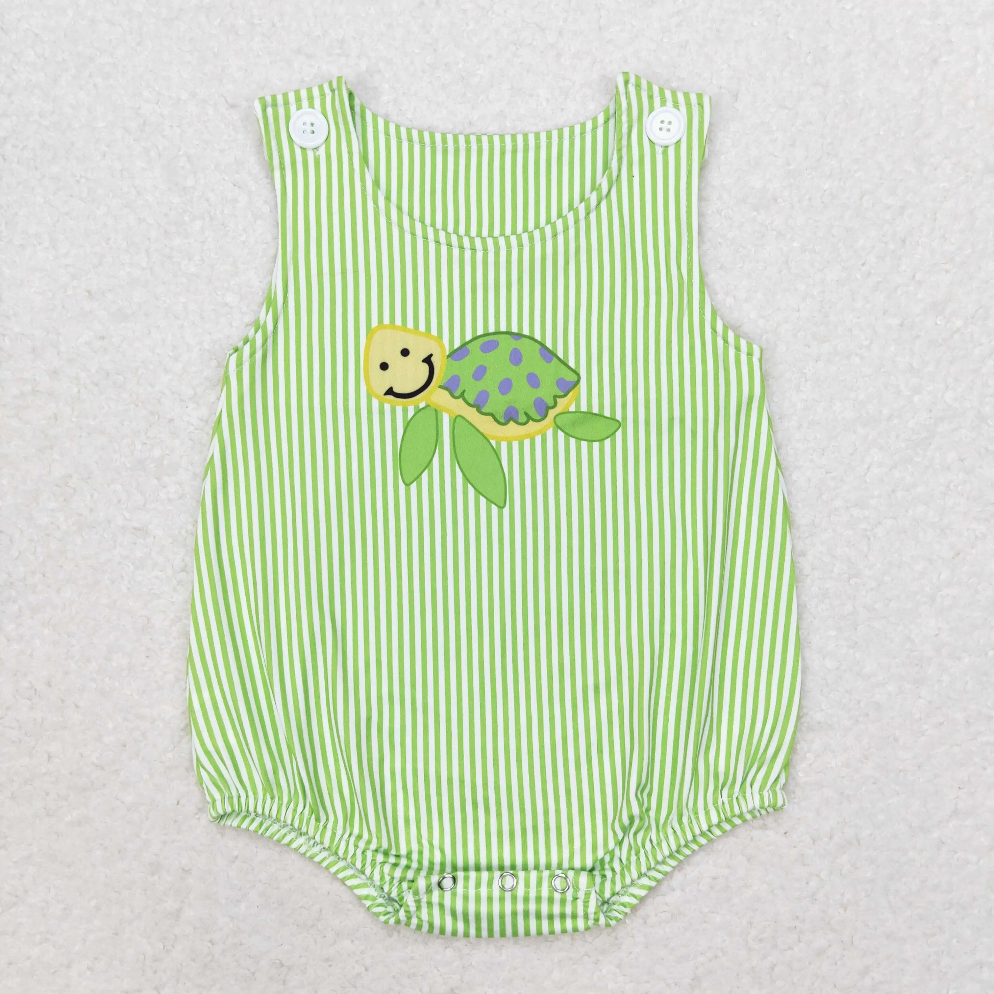 

SR1093 toddler baby rompers kids clothes boy Turtle green striped vest romper Wholesale Summer Boutique baby girl clothes