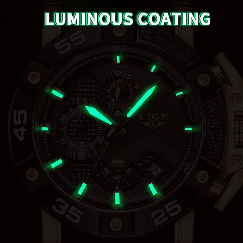 LIGE Man Watch Fashion Military Sport Calendar Casual Mens Watch Luxury Luminous Waterproof Chronograph Quartz Watches For Men