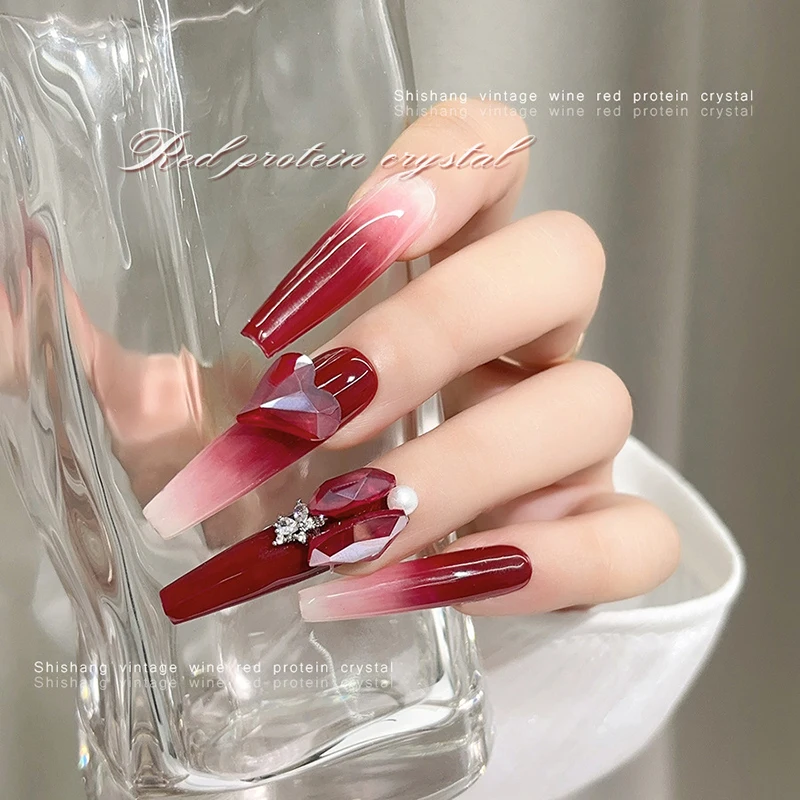 Mix 70pcs Wine-Red Crystal Gemstone Heart & Water Drop Shaped Nail Decorations for Ladies' Nail Crystal Charm Decoration