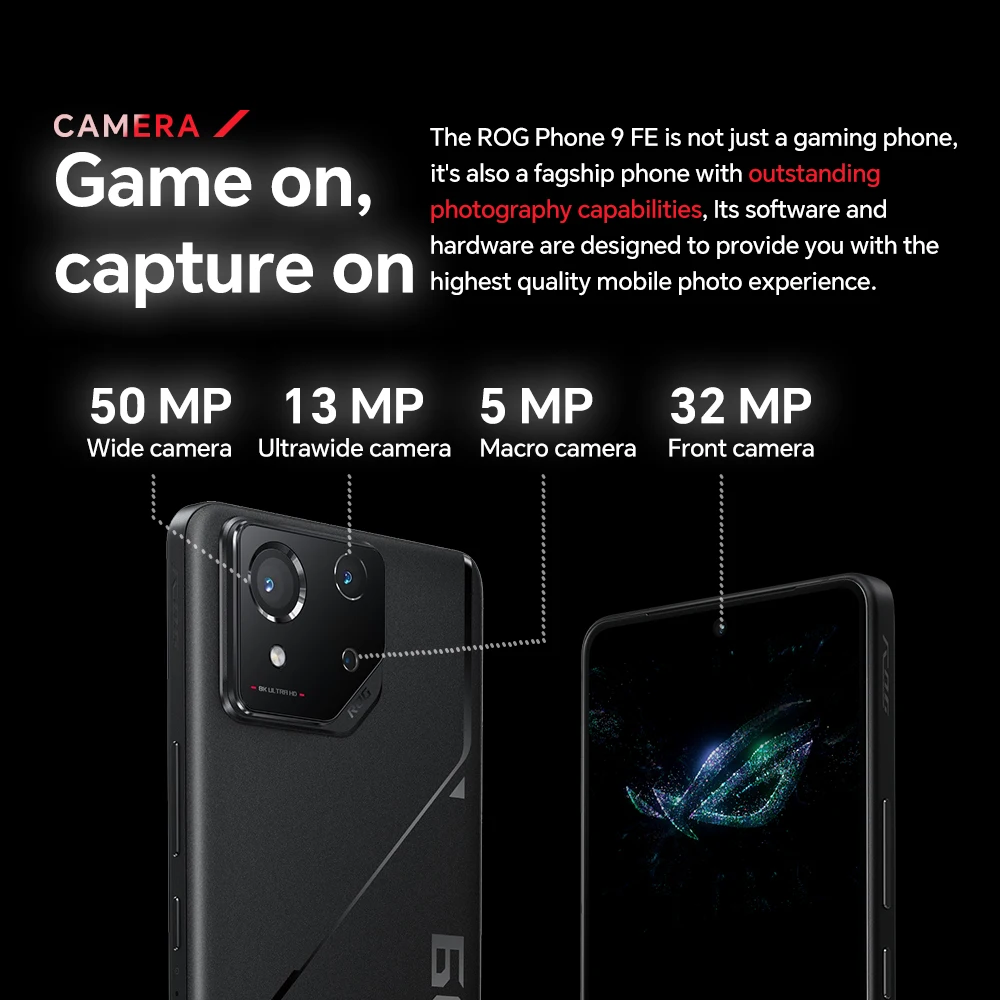 Global Version ASUS ROG 9 FE 5G Smartphone Snapdragon 8 Gen 3 6.78 185Hz FHD Display 5500mAh 65W Charging Android 15 ROG 9 Phone