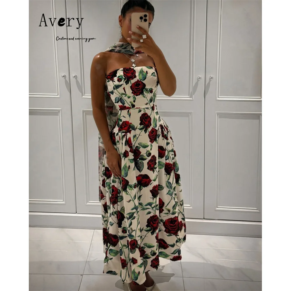 

Avery Custom Flower Tube Top Ankle Length A Line Woman Party Dresses for Luxury Party Luxury Evening Dress 2026 Elegant Gown