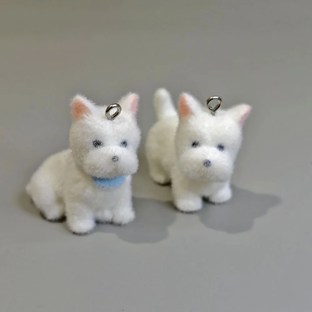 20pcs 3D Cartoon Dog Charms Flocking Animal Pendants For Making Bracelet Necklace Keychain Handmade Accessories Supplies