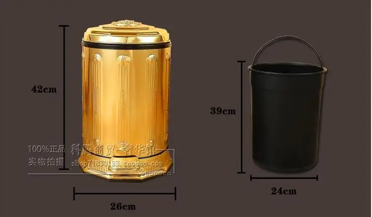 Imagem -06 - Luxo 10 Ouro Metal Lata de Lixo Latas de Lixo com pé Pedal Caixa Lixo Bolsa de Armazenamento para Decoração Casa Ljt002a Aço Inoxidável