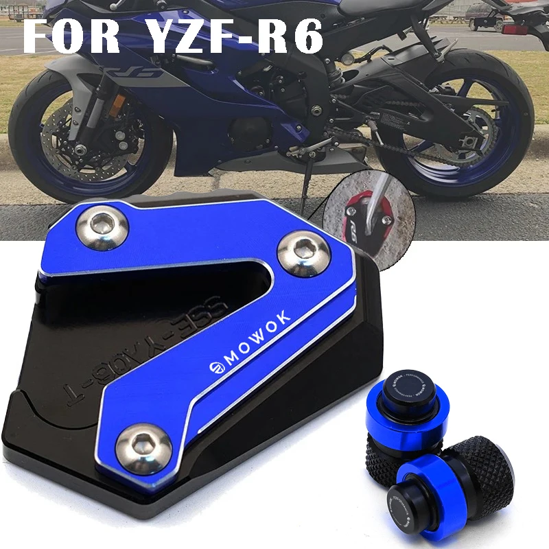 

For YAMAHA YZF-R6 YZF R6 YZFR6 2017-2021 2022 Motorcycle CNC Kickstand Side Stand Extension Enlarge & Tire Valve Stem Caps