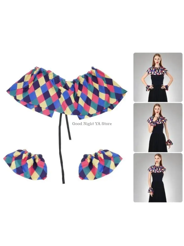  Clown Costume Collar Shawl And Wrist Cuffs Set For Halloween Party Adult Child