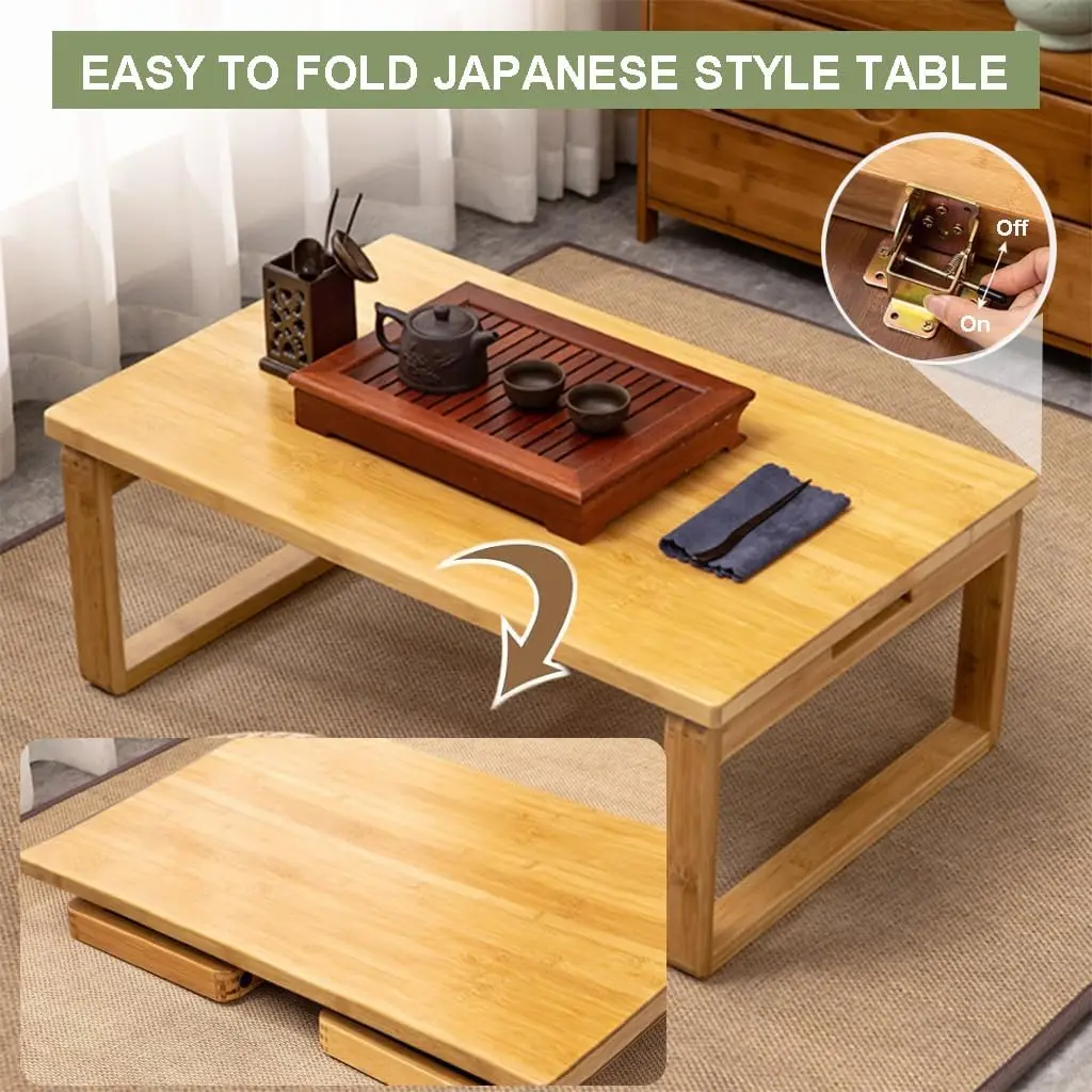 Japanese Style Folding Coffee Table, Portable Tea Table Low Table For Sitting On The Floor, Foldable Bamboo Table Kotatsu Table