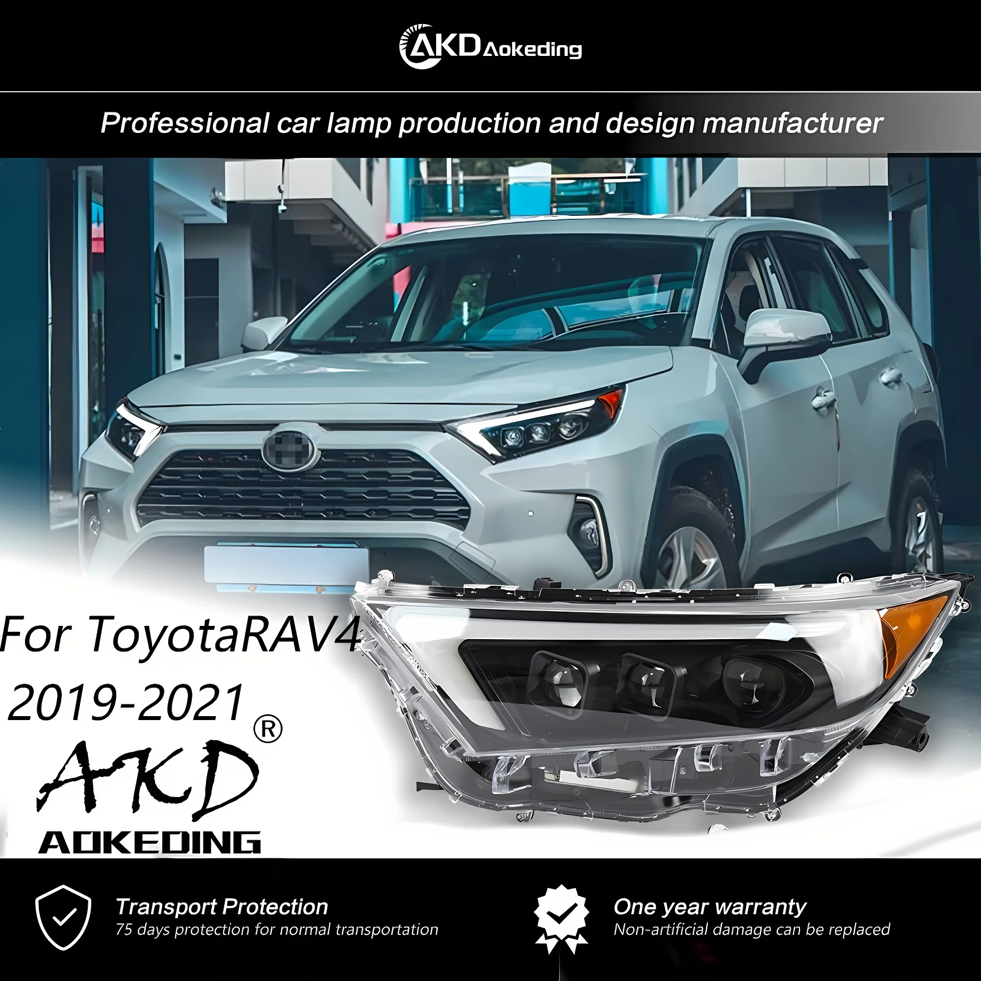 AKD Head Lamp for Toyota RAV4 Headlights 2019-2021 New Rav4 LED Headlight Projecto Lens DRL Assembly Upgrade Auto Accessories