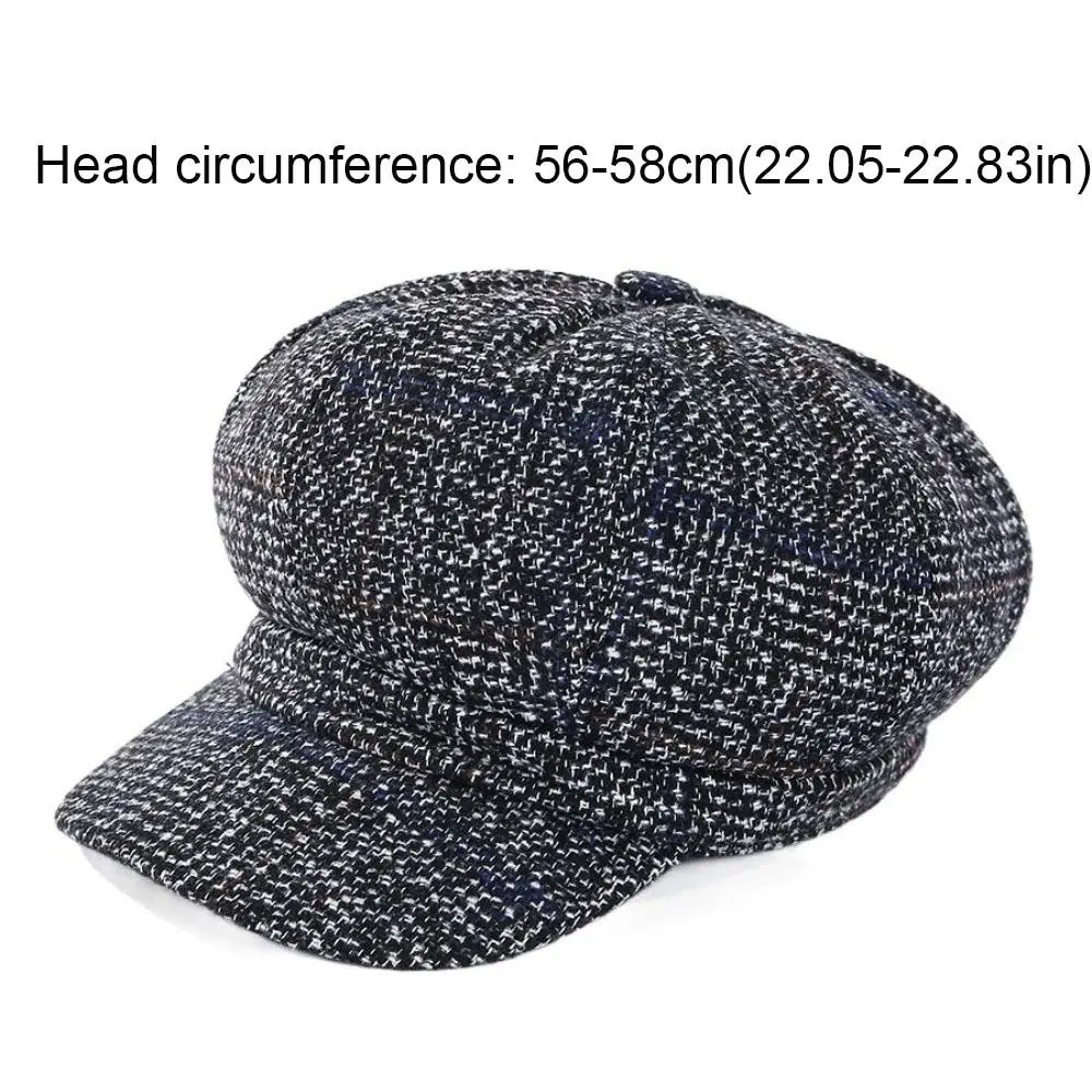 Fashion Woolen Plaid Octagonal Hat Ear Protection Keep Warm British Berets Thick Korean Style Artist Hat Girl