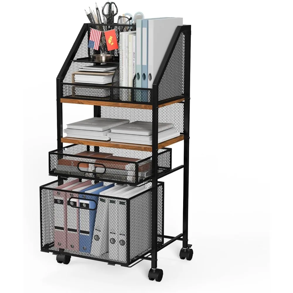 

Rolling Utility Art Cart with 2 Drawers Metal Moving Storage Cabinet with Lockable Wheels Wood&Mesh Rolling File Organizer Space