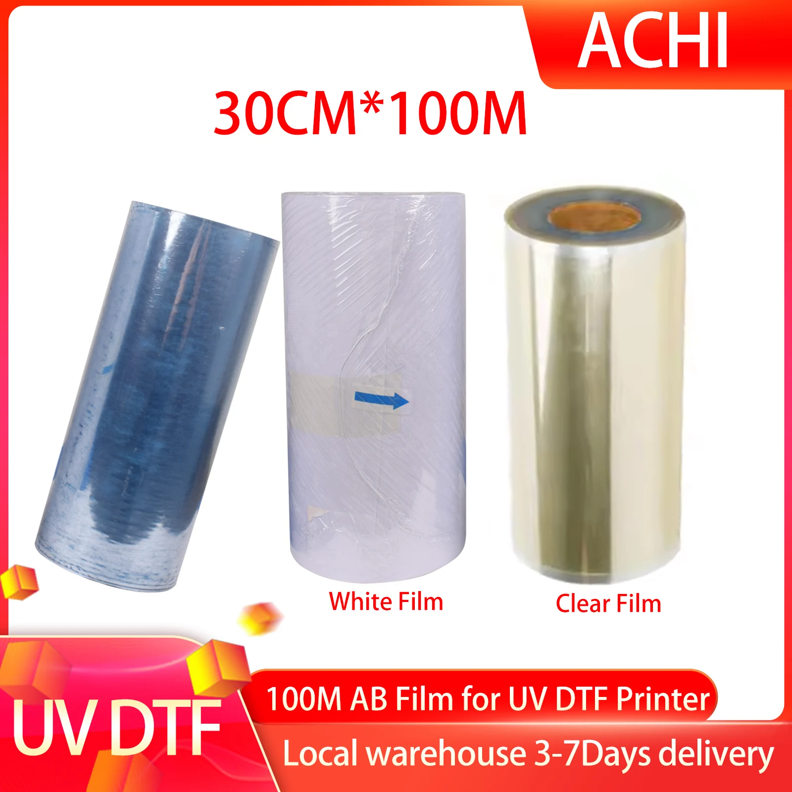 

30CM UV DTF AB Film Clear A Film 30CM*100M for UV DTF Printer for Transfer Metal Glass Wood Plastic Acrylic White A Film